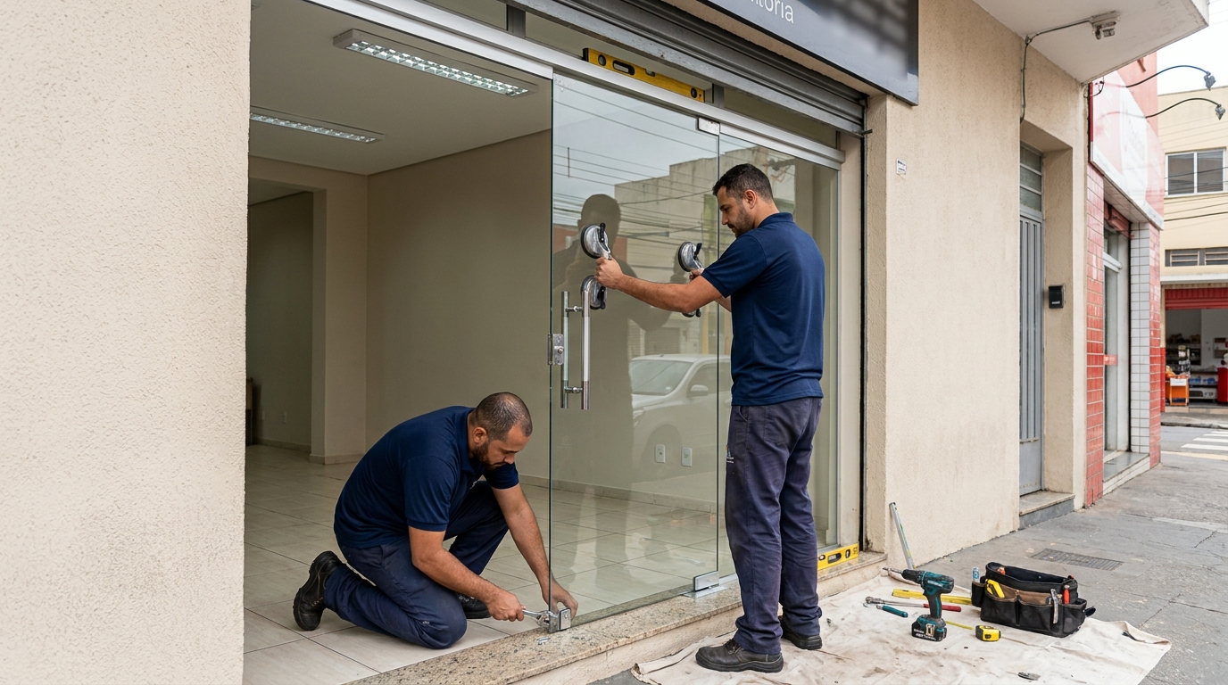Porta de vidro com puxador inox em Passo Fundo-RS